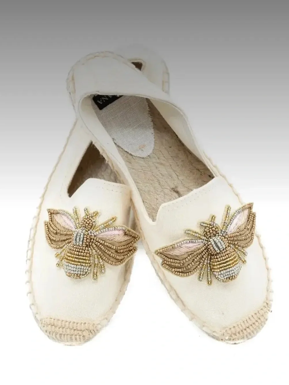 Astoria Beaded Bee Espadrille Flats – Vanilla